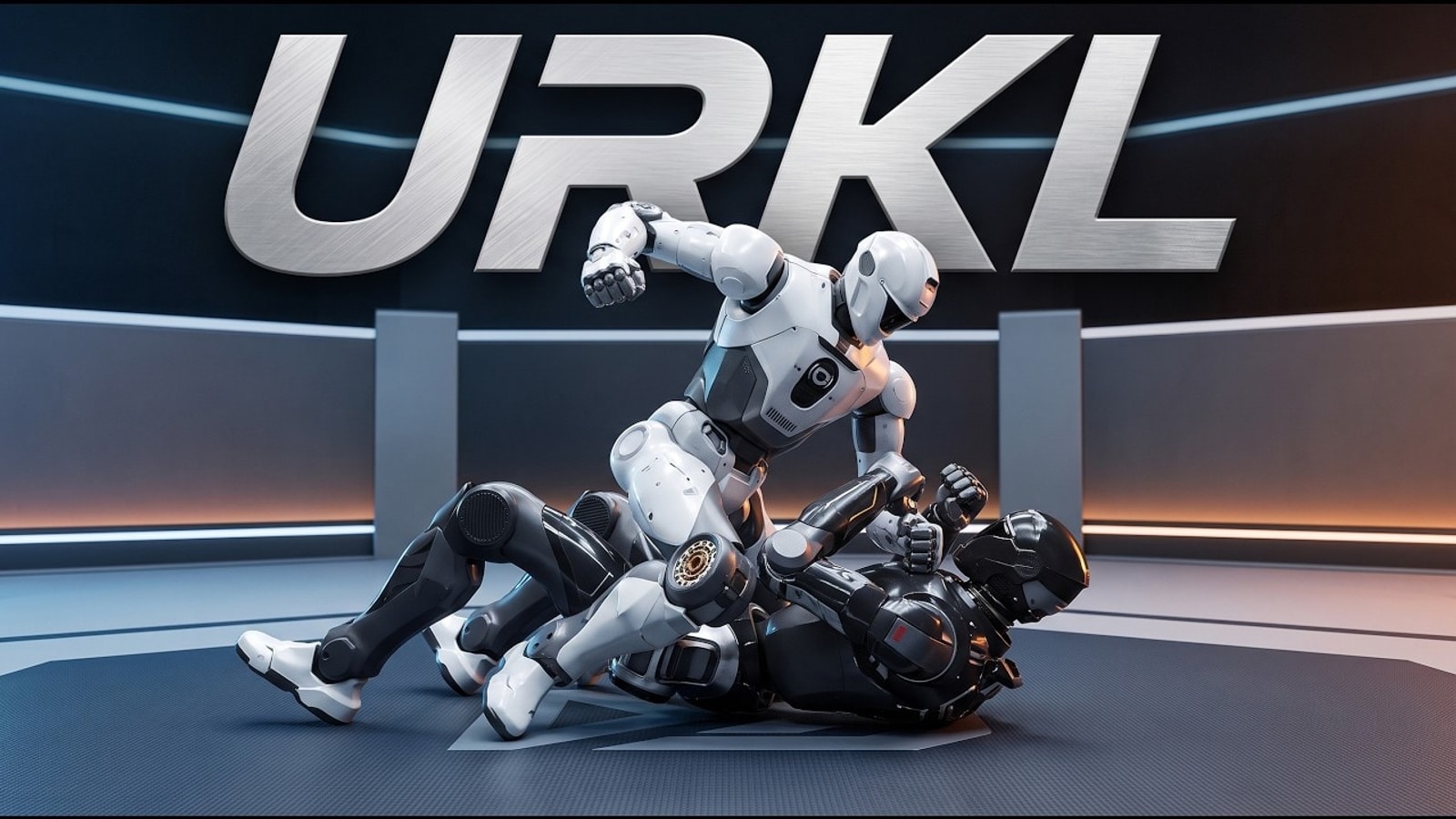 EngineAI humanoid robots fighting in the URKL arena during an official event video