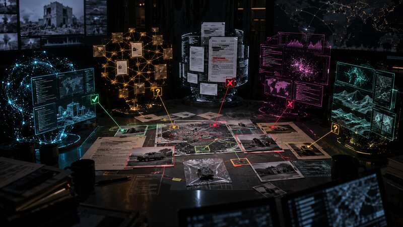 Multiple analytical systems arguing over shared evidence, provenance and contradictions