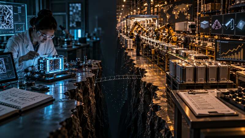 Laboratory invention separated from industrial production, quality control and supply-chain scale