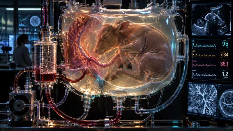 Large-mammal fetal development system with placental exchange, oxygenation and monitoring